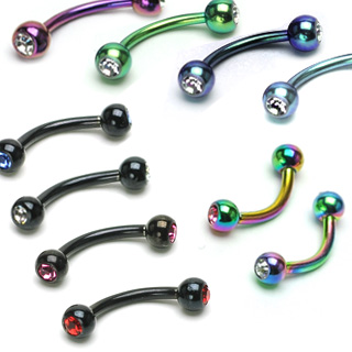 16G 14G 5/16'' 3/8'' Titanium Anodized Curved Eyebrow Barbell with CZ Gem Balls