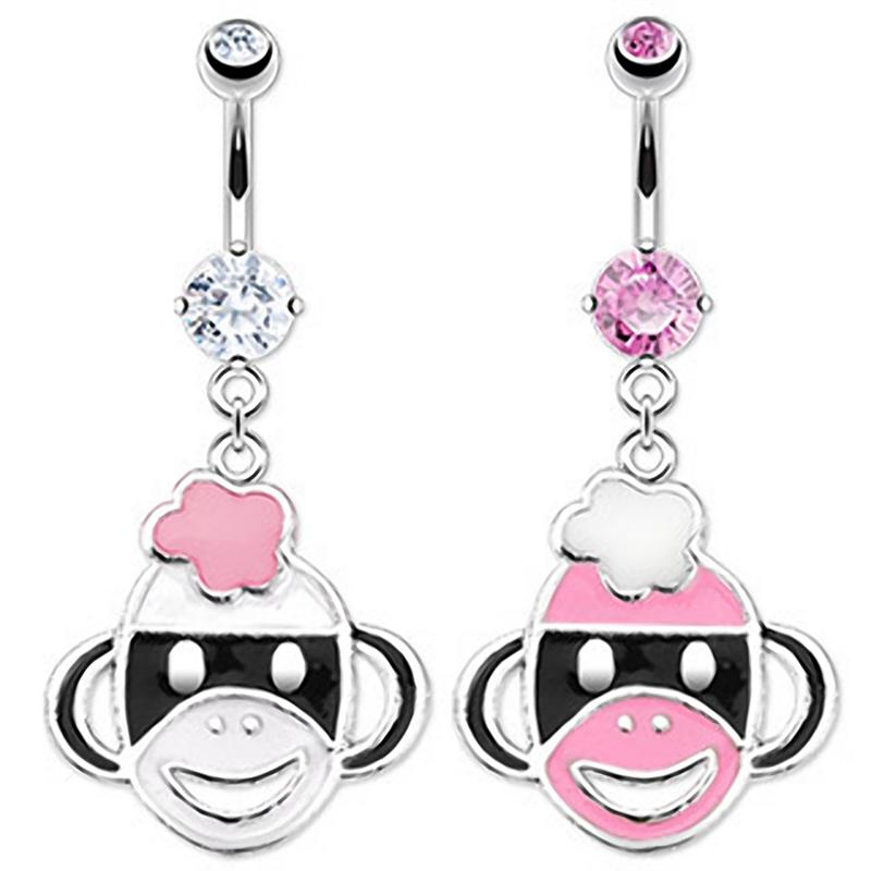 Silly Cute Cartoon Happy Monkey Face Sexy Dangle 14g Belly Ring 3/8