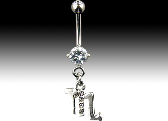 Astrology Zodiac Symbol with Clear Rhinestone Accents Dangle Belly 