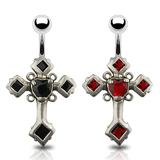 Fancy Gothic Head Dangling 925 Sterling Silver with Stainless Steel Belly Button Navel Rings 
