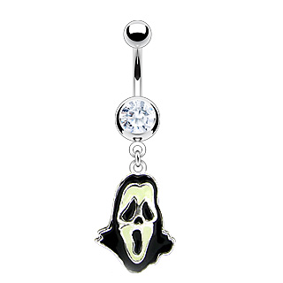 Skull Head Belly Ring with Dangling Feathers 