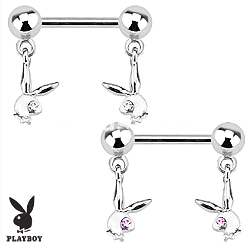 2 Playboy Bunny Belly Button Ring 14g 7/16" length surgical steel 