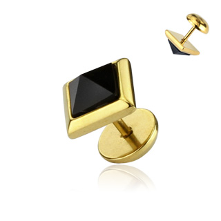 Sold as a Pair 16G Clear Golden Square Multi Gem Steel Fake Plugs 