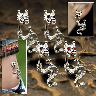 tngbodyjewelry.com Gothic Bat Dangle Belly Button Navel Ring with Clear and Red Accent Stones