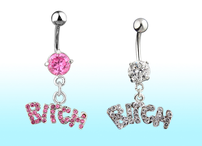 Bitch LetterRhinestone Crystal Belly Button Navel Ring Barbell Surgical^SteelPXJ 