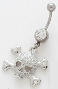 Triple Skulls Belly Button Ring 14g Surgical Steel