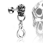 Skull with Handcuff Dangling From Teeth Labret Monroe Body Piercing 14g Steel 3/8" Post